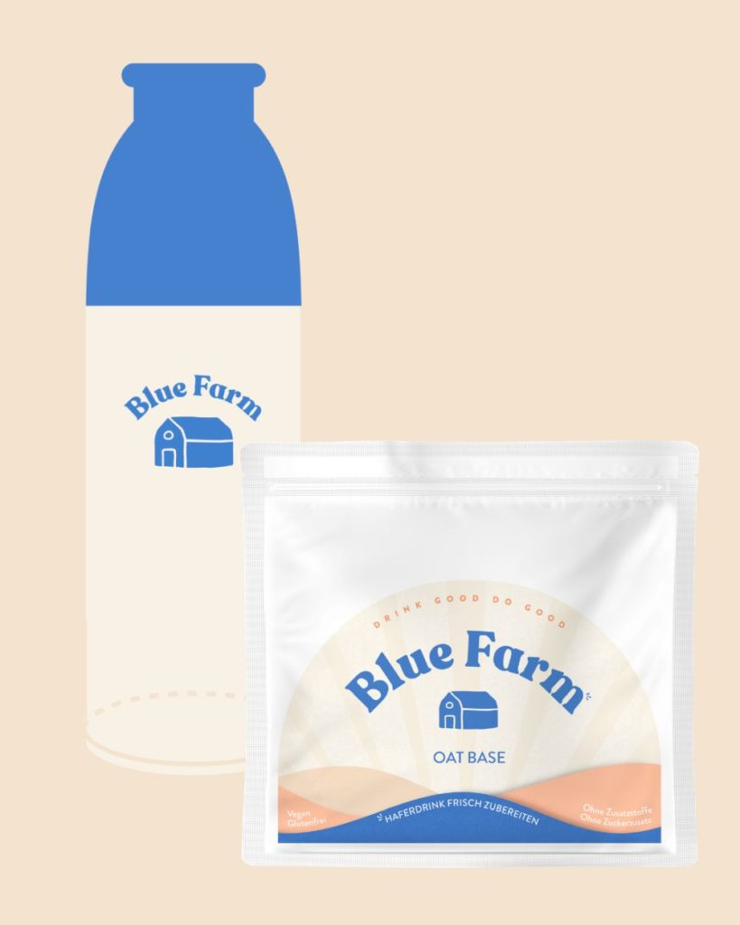 Eine Hafermischung und die Trinkflasche von Blue Farm